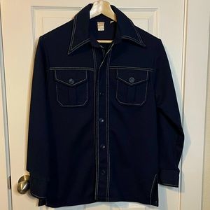 VTG Rugby Sportswear navy blue polyester button down shacket / shirt sz 38 (M?)